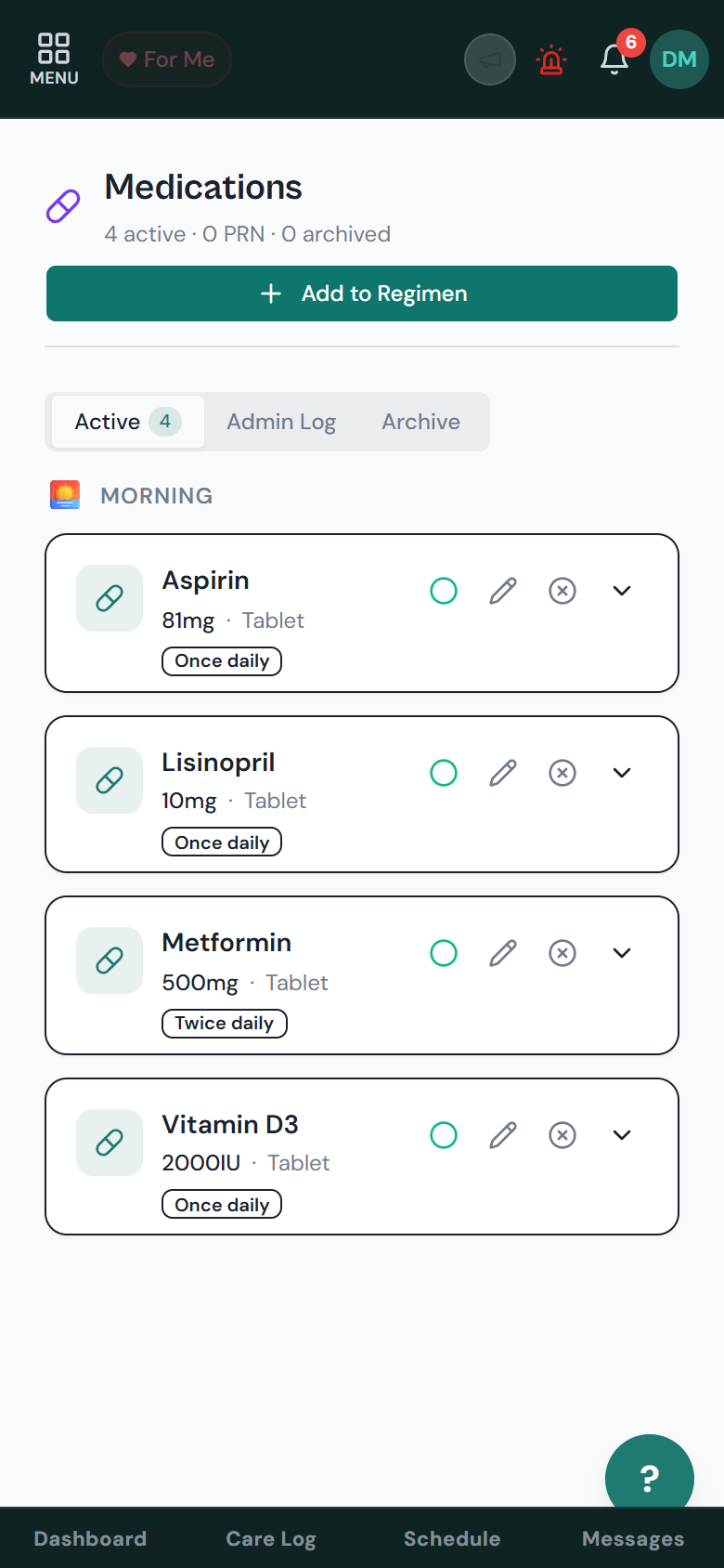 Medications — organized by time of day